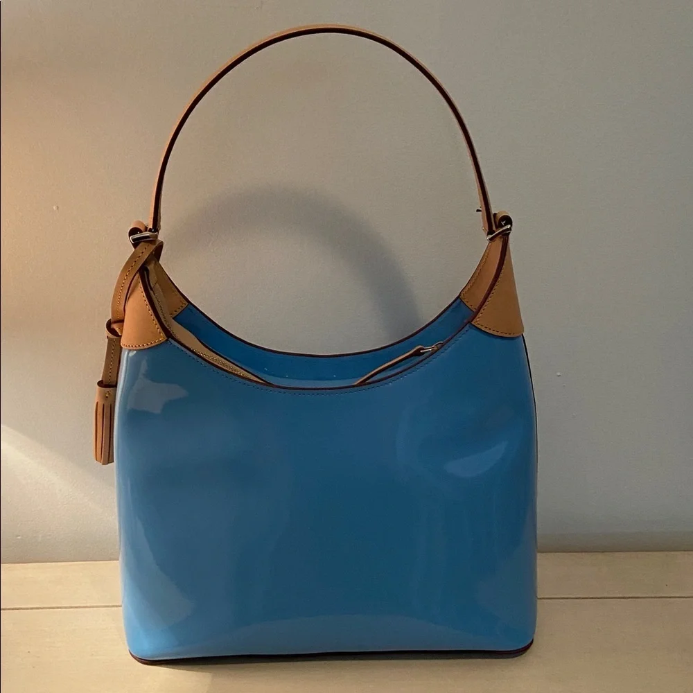 Dooney & Bourke Hobo Shoulder Bag Denim Blue Patent Leather New - Picture 6 of 15